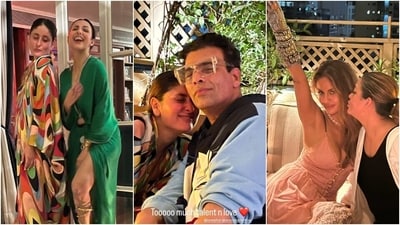 'Kaftan Girls' Malaika Arora and Kareena Kapoor party with Amrita Arora, Karan Johar and Natasha Poonawalla. (Instagram) 'Kaftan Girls' Malaika Arora and Kareena Kapoor party with Amrita Arora, Karan Johar and Natasha Poonawalla. (Instagram)