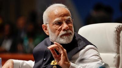 Prime Minister of India Narendra Modi gestures at the plenary session during the 2023 BRICS Summit at the Sandton Convention Centre in Johannesburg (via REUTERS) Prime Minister of India Narendra Modi gestures at the plenary session during the 2023 BRICS Summit at the Sandton Convention Centre in Johannesburg (via REUTERS)