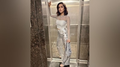 Shraddha wore it with silver pants featuring a high-rise waist, side pockets, patch pockets on the thigh, a flared silhouette, and a below-the-ankle hem. (Instagram) Shraddha wore it with silver pants featuring a high-rise waist, side pockets, patch pockets on the thigh, a flared silhouette, and a below-the-ankle hem. (Instagram)