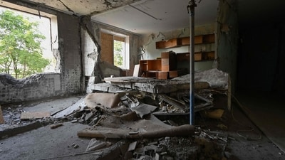 A destroyed apartment in a heavily damaged residential building following Russian strikes (AFP)