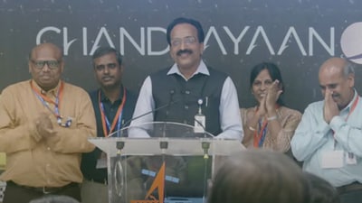 ISRO chairman S Somnath addressing headquarters in Bengaluru following Chandrayaan-3's landing on the Moon. (ISRO)