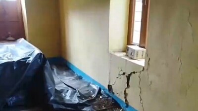 Houses in Solan developed cracks following heavy rainfall on Tuesday. (PTI)