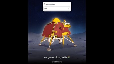 Chandrayaan-3 landed on the surface of the Moon at 6:04 pm today. (X/Zomato) Chandrayaan-3 landed on the surface of the Moon at 6:04 pm today. (X/Zomato)