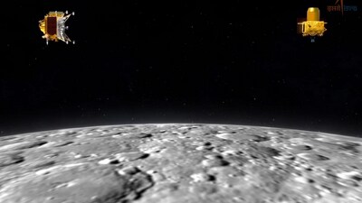 Animated representation of Chandrayaan -3 hovering in Moon's orbit. Animated representation of Chandrayaan -3 hovering in Moon's orbit.