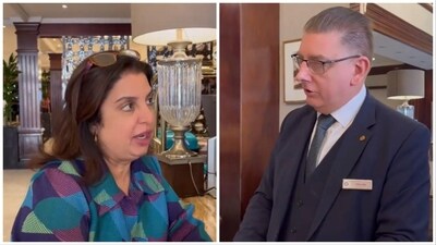 Farah Khan asking for a good room to stay in a hotel in London. Farah Khan asking for a good room to stay in a hotel in London.