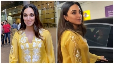 Kiara Advani was spotted in yellow at the airport on Tuesday. (Viral Bhayani) Kiara Advani was spotted in yellow at the airport on Tuesday. (Viral Bhayani)