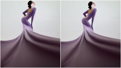 Her gown comes in a captivating purple shade and features full sleeves that extend down to her fingers, a bodycon fit that perfectly hugs her body and accentuates her curves, a backless cutout design, and a long flared hem. (Instagram/@sharvari) Her gown comes in a captivating purple shade and features full sleeves that extend down to her fingers, a bodycon fit that perfectly hugs her body and accentuates her curves, a backless cutout design, and a long flared hem. (Instagram/@sharvari)
