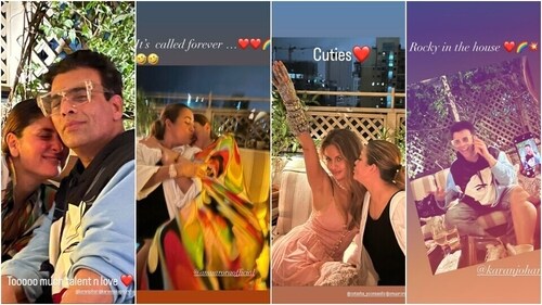 Karan Johar and Amrita Arora enjoy with their friends at the bash. (Instagram) Karan Johar and Amrita Arora enjoy with their friends at the bash. (Instagram)