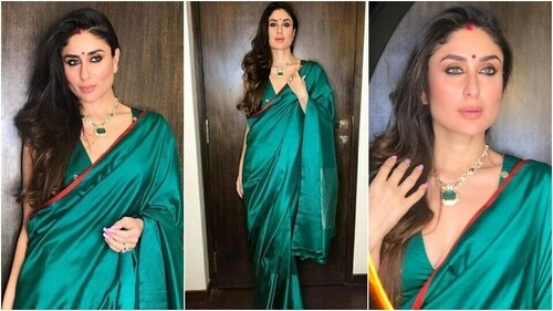 Kareena Kapoor looks gorgeous in a green silk saree. (Instagram) Kareena Kapoor looks gorgeous in a green silk saree. (Instagram)