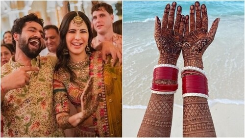 Katrina Kaif's bridal mehendi for wedding with Vicky Kaushal. (Instagram) Katrina Kaif's bridal mehendi for wedding with Vicky Kaushal. (Instagram)