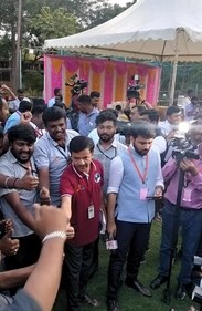 Celebration at ISRO headquarters in Bengaluru on Wednesday after Chandrayaan-3 soft-landed on Moon successfully (Singh Rahul SunilKumar/HT Photo)