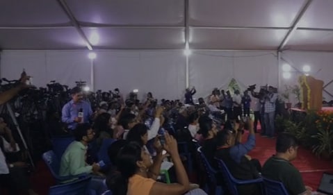 Media celebrates the historic moment of Chandrayaan-3's landing on Moon at ISRO headquarters. Bengaluru on Wednesday. (Singh Rahul SunilKumar/HT Photo)