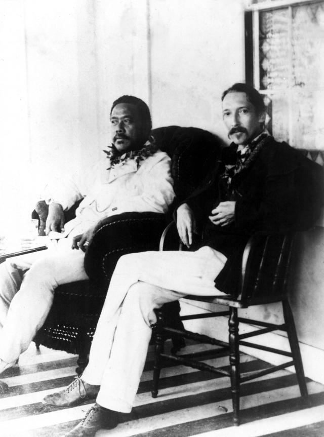 The Writers’ Museum houses a selection of rare books, portraits, and personal items among them Stevenson’s beloved A Child’s Garden of Verses, his riding boots, and a ring gifted to him by a Samoan chief (engraved with the word Tusitala, meaning “teller of tales”). In this picture, King Kalakaua of Hawaii with writer Robert Louis Stevenson (R), circa 1880s. (Everett Collection/Shutterstock) The Writers’ Museum houses a selection of rare books, portraits, and personal items among them Stevenson’s beloved A Child’s Garden of Verses, his riding boots, and a ring gifted to him by a Samoan chief (engraved with the word Tusitala, meaning “teller of tales”). In this picture, King Kalakaua of Hawaii with writer Robert Louis Stevenson (R), circa 1880s. (Everett Collection/Shutterstock)