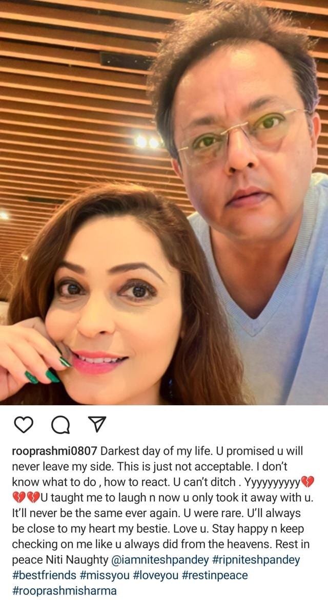 Instagram post of Rooprashmi after the demise of Nitesh Pandey (Instagram/rooprashmi0807)