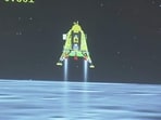 A view of Chandrayaan-3's Vikram Lander during its soft landing from the live telecast of the lander on the Moon's surface at Indian Space Research Organisation(ISRO)'s headquarters, in Bengaluru, India on Wednesday. (Isro) A view of Chandrayaan-3's Vikram Lander during its soft landing from the live telecast of the lander on the Moon's surface at Indian Space Research Organisation(ISRO)'s headquarters, in Bengaluru, India on Wednesday. (Isro)