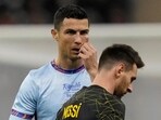 Cristiano Ronaldo and Lionel Messi during an exhibition match. Cristiano Ronaldo and Lionel Messi during an exhibition match.