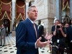 FILE - Speaker of the House Kevin McCarthy, R-Calif., talks to reporters at the Capitol in Washington, Monday, July 17, 2023. House conservatives in a group known as the Freedom Caucus have unveiled a list of demands that they want included in a stopgap spending measure to keep the federal government running after the end of September. It's a smorgasbord of non-starters for the Democratic-controlled Senate and the White House, signaling the challenges McCarthy will face next month to get a bill passed in the House without alienating a sizeable share of his conference. (AP Photo/J. Scott Applewhite, File)