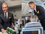Lufthansa Airlines CEO Jens Ritter assisting passengers on a flight from Frankfurt to Riyadh.