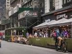 Manhattan, Tuesday Aug. 8, 2023, New York City's roadway dining sheds, are coming under new rules for design and seasonality. (AP Photo/Bebeto Matthews)