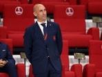 President of the Royal Spanish Football Federation Luis Rubiales in the stands before the match 
