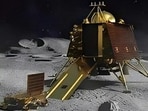 Chandrayaan 3 successful landing: Pragyan rover shown on the moon in the representational image (L), Illustrative image of Indian emblem and ISRO logo.