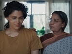 Saiyami Kher and Shabana Azmi in a still from Ghoomer. Saiyami Kher and Shabana Azmi in a still from Ghoomer.