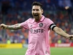 Lionel Messi #10 of Inter Miami CF celebrates after teammate Leonardo Campana scored his second goal against FC Cincinnati Lionel Messi #10 of Inter Miami CF celebrates after teammate Leonardo Campana scored his second goal against FC Cincinnati