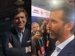 Donald Trump and Tucker Carlson (left) and Donald Trump Jr being denied entry into the spin room during the first GOP debate Donald Trump and Tucker Carlson (left) and Donald Trump Jr being denied entry into the spin room during the first GOP debate