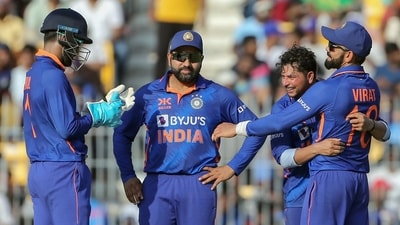 India's Kuldeep Yadav along with captain Rohit Sharma and teammates during the 3rd ODI vs Australia earlier this year (ANI) India's Kuldeep Yadav along with captain Rohit Sharma and teammates during the 3rd ODI vs Australia earlier this year (ANI)