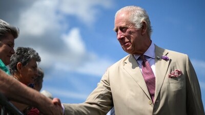 Royal Family: King Charles III reacts as he meets members of the public during a visit of the Sandringham Flower Show. (AFP)