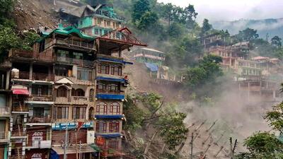 Buildings collapsed after landslides following heavy rainfall in Kullu's Anni. (AFP) Buildings collapsed after landslides following heavy rainfall in Kullu's Anni. (AFP)