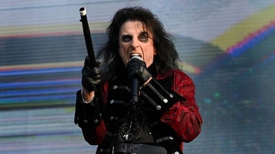 US singer Alice Cooper with the band Hollywood Vampires during the Hellfest Summer Open Air rock festival in Clisson, western France, on June 15, 2023. (AFP) US singer Alice Cooper with the band Hollywood Vampires during the Hellfest Summer Open Air rock festival in Clisson, western France, on June 15, 2023. (AFP)