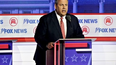 Chris Christie, former governor of New Jersey and 2024 Republican presidential candidate, during the Republican primary presidential debate hosted by Fox News in Milwaukee, Wisconsin, US, on Wednesday, Aug. 23, 2023. (Bloomberg) Chris Christie, former governor of New Jersey and 2024 Republican presidential candidate, during the Republican primary presidential debate hosted by Fox News in Milwaukee, Wisconsin, US, on Wednesday, Aug. 23, 2023. (Bloomberg)
