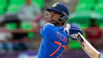 India's Tilak Varma plays a shot for 4 runs against West Indies during the T20I series earlier this month (AP) India's Tilak Varma plays a shot for 4 runs against West Indies during the T20I series earlier this month (AP)