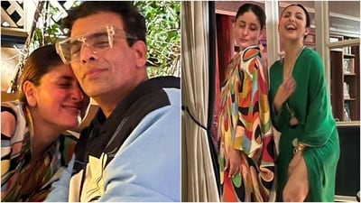 Kareena Kapoor poses with Karan Johar and Malaika Arora at her house party. (Instagram) Kareena Kapoor poses with Karan Johar and Malaika Arora at her house party. (Instagram)