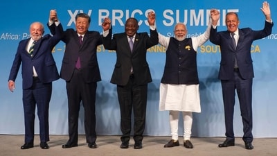 Leaders of Brics nations, including Prime Minister Narendra Modi, at the Summit in Johannesburg on Wednesday. (AFP Photo) Leaders of Brics nations, including Prime Minister Narendra Modi, at the Summit in Johannesburg on Wednesday. (AFP Photo)