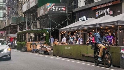 Manhattan, Tuesday Aug. 8, 2023, New York City's roadway dining sheds, are coming under new rules for design and seasonality. (AP Photo/Bebeto Matthews) (AP)