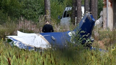 Russian state-run news agencies said that Yevgeny Prigozhin, the head of the Wagner group that led a mutiny against Russia's army in June, was on the list of passengers of a plane that crashed near the village of Kuzhenkino in the Tver region. (AFP) Russian state-run news agencies said that Yevgeny Prigozhin, the head of the Wagner group that led a mutiny against Russia's army in June, was on the list of passengers of a plane that crashed near the village of Kuzhenkino in the Tver region. (AFP)