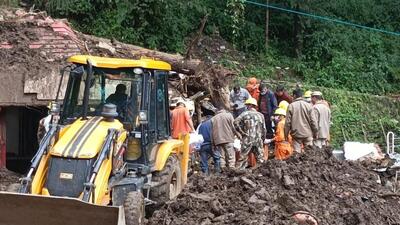 Rescue operation underway at a landslide site at Summer Hill, Shimla (HT Phoot) Rescue operation underway at a landslide site at Summer Hill, Shimla (HT Phoot)