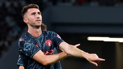 Manchester City's Aymeric Laporte celebrates during a pre-season match ahead of 2023-24 Premier League (REUTERS)