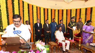 Senior state legislative council member Patnam Mahender Reddy was sworn in as a minister in the Telangana cabinet (HT Photo) Senior state legislative council member Patnam Mahender Reddy was sworn in as a minister in the Telangana cabinet (HT Photo)