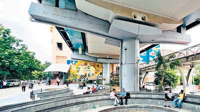 The plaza, construction of which began in April this year, will be ready by the end of the month, a DMRC official said (HT Photo) The plaza, construction of which began in April this year, will be ready by the end of the month, a DMRC official said (HT Photo)