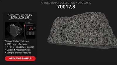 A 3D representation of a Moon rock brought back by the US' Apollo 17 mission. A 3D representation of a Moon rock brought back by the US' Apollo 17 mission.