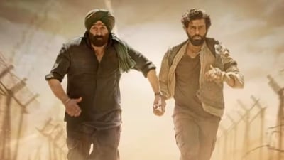 Sunny Deol (left) in a still from Gadar 2. Sunny Deol (left) in a still from Gadar 2.
