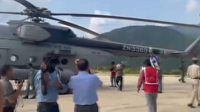 Food and medicines being airlifted to remote areas of Mandi district. (ANI) Food and medicines being airlifted to remote areas of Mandi district. (ANI)