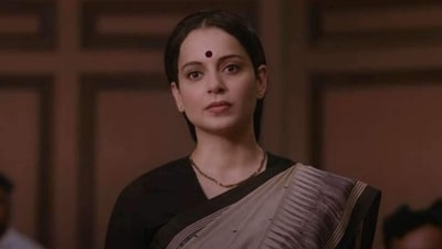 Kangana Ranaut in a still from Thalaivii. Kangana Ranaut in a still from Thalaivii.