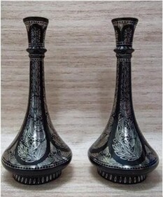 Bidri work Pair of Surahi from Telangana. Bidri work Pair of Surahi from Telangana.