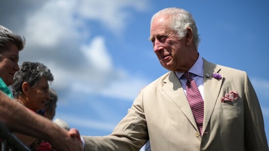 Royal Family: King Charles III reacts as he meets members of the public during a visit of the Sandringham Flower Show. (AFP)
