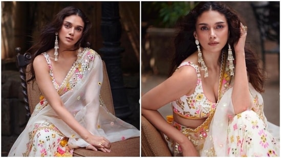 Aditi Rao Hydari is an absolute fashionista. The actor keeps slaying fashion goals like a pro with snippets from her fashion diaries on her Instagram profile on a regular basis. From casual ensembles to formal attire to ethnic fashion, Aditi keeps setting the fashion bar higher than before. On Thursday, the actor shared a string of pictures of herself looking gorgeous in a pastel lehenga.(Instagram/@aditiraohydari)