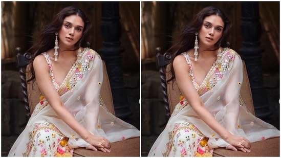 In statement white earrings, open tresses styled in wavy curls and minimal makeup, Aditi looked like a dream.&nbsp;(Instagram/@aditiraohydari)